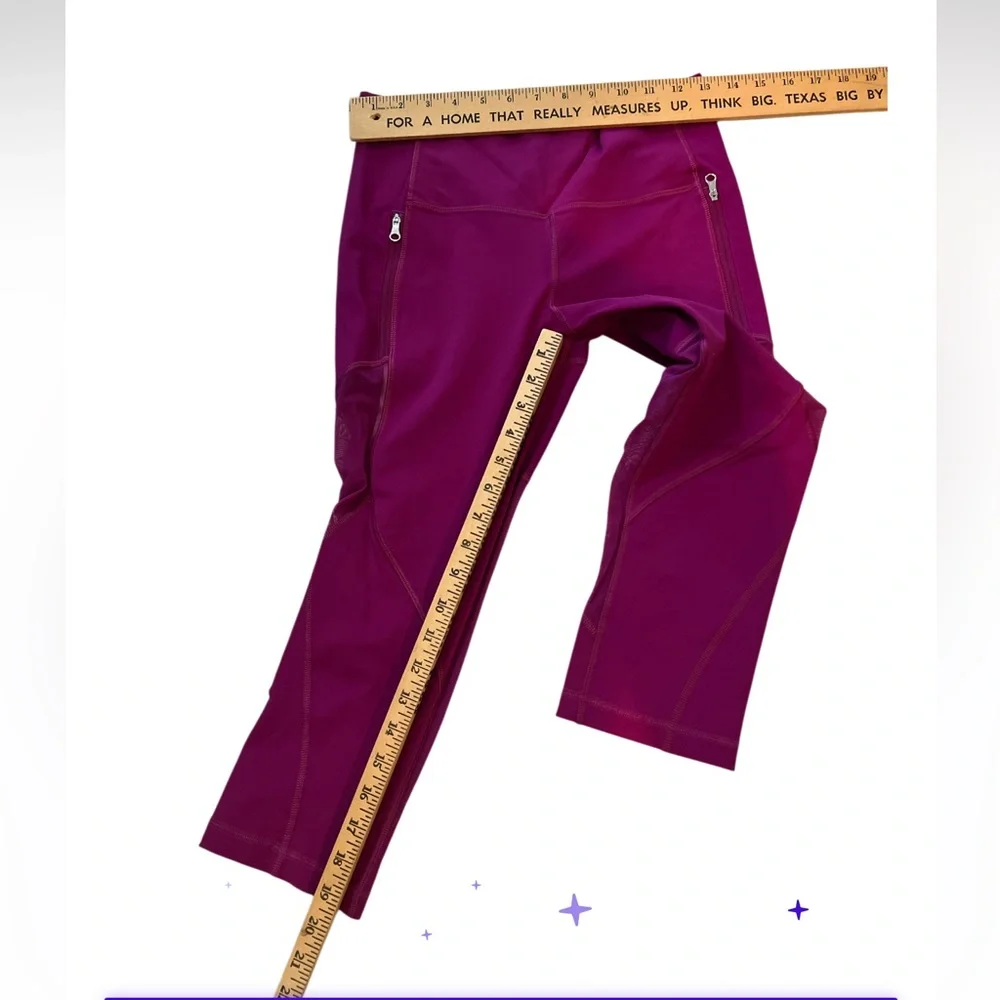 Lululemon Rush Hour Crop High‎ Rise Magenta Mesh Back Zip Pocket Leggings 8